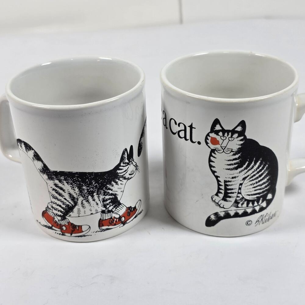 Vintage B Kliban Cat Coffee Mugs Set of 2 Funny Cartoon Cat Cups Retro
